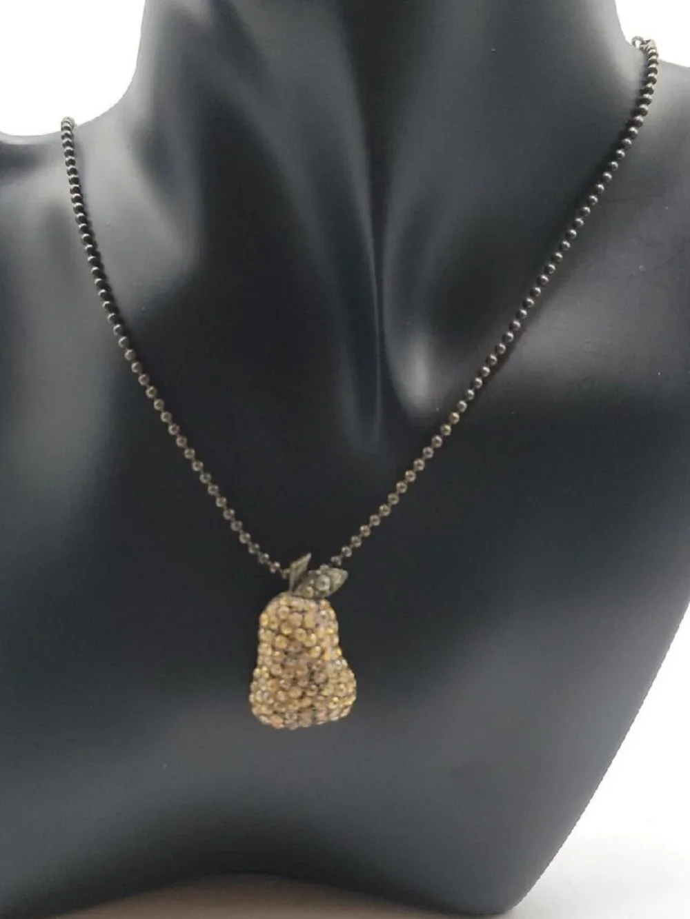 VTG Robert Rose Signed Pave Rhinestone Pear Pendant Ball Chain Necklace Rare 16